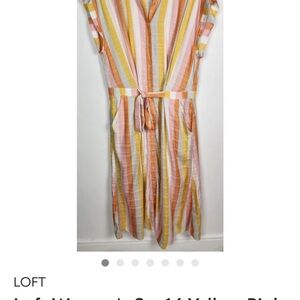 LOFT Pastel Striped Button-Front Tie-Waist Dress in Pink, Yellow & Orange